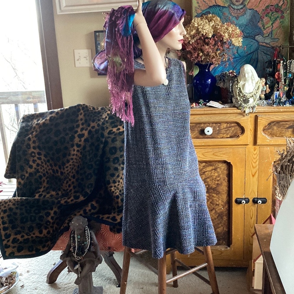 This is a brand-new dress from Ann Taylor Loft. Size 8 grey/plum tweed. Lined. - Picture 1 of 7